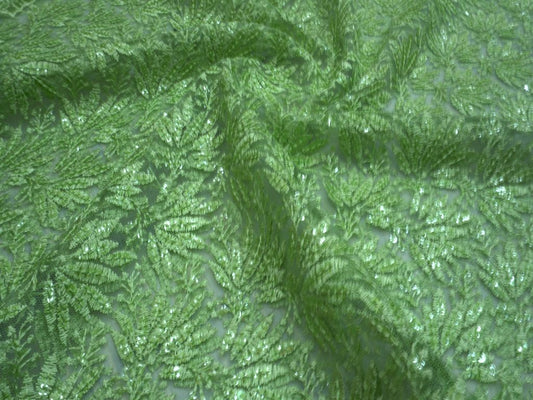 Siyani Green Embroidered Net Fabric