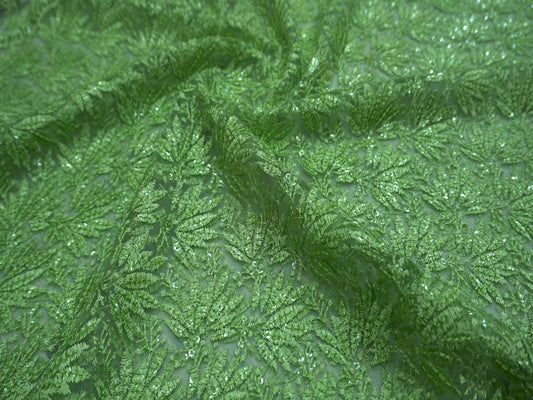 Green Embroidered Net Fabric