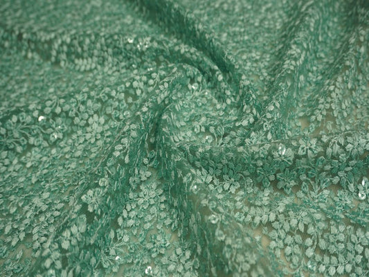 Sea Green Embroidered Net Fabric Siyani Clothing India