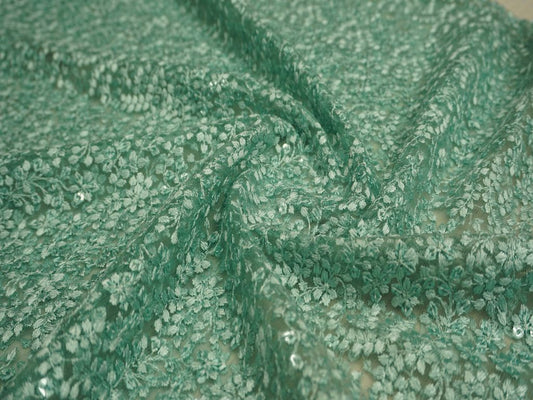 Sea Green Embroidered Net Fabric