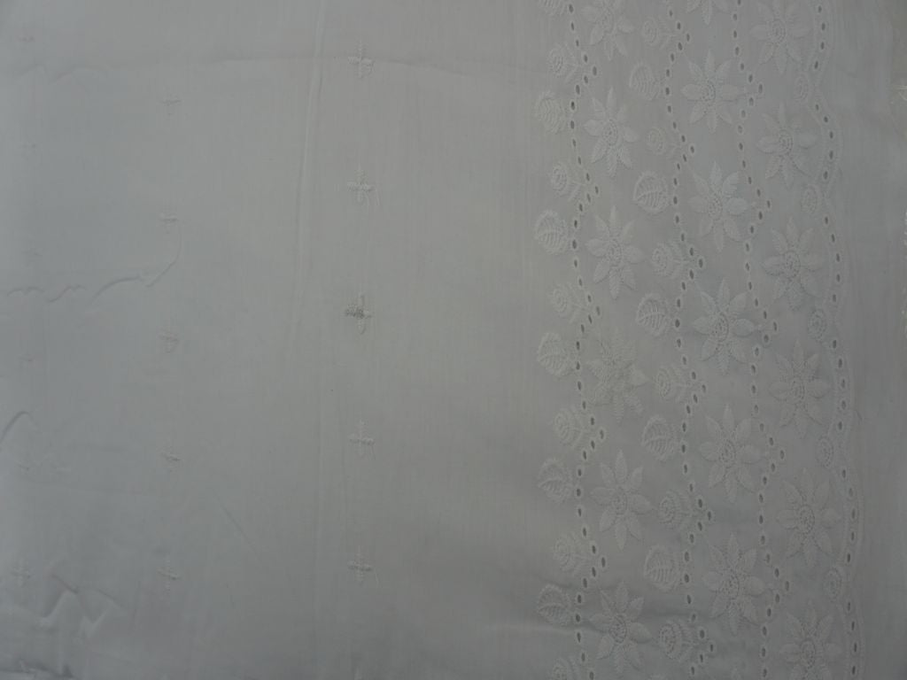 White Dyeable Border Pattern Chikankari Embroidered Fabric Siyani Clothing India