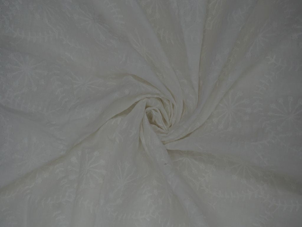 White Dyeable Circular Design Chikankari Embroidered Fabric Siyani Clothing India