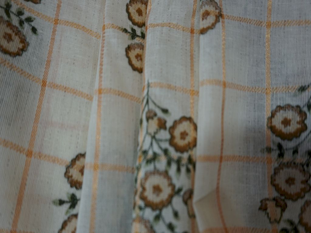 White Checks And Flower Print Cotton Fabric Siyani Clothing India