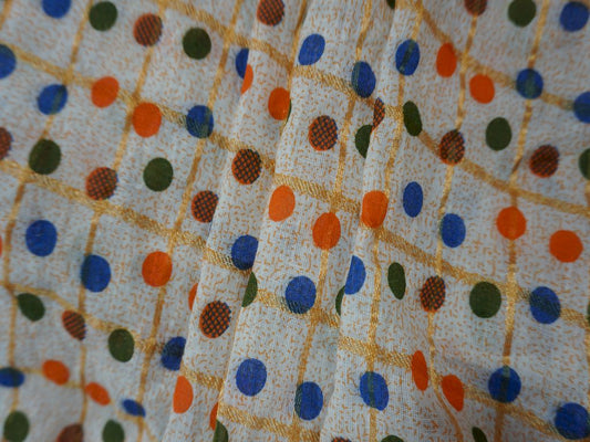 White Polka Dots With Check Print Cotton Fabric Siyani Clothing India