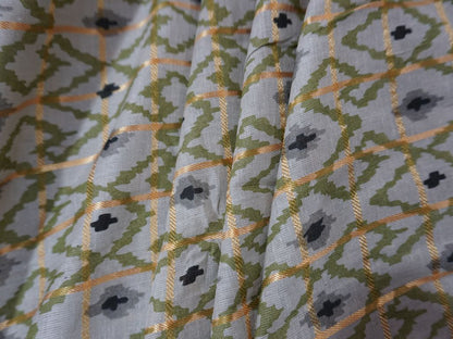 White Abstract Check Print Cotton Fabric Siyani Clothing India