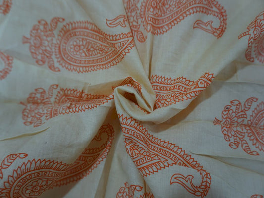 White Flower Print Cotton Fabric Siyani Clothing India