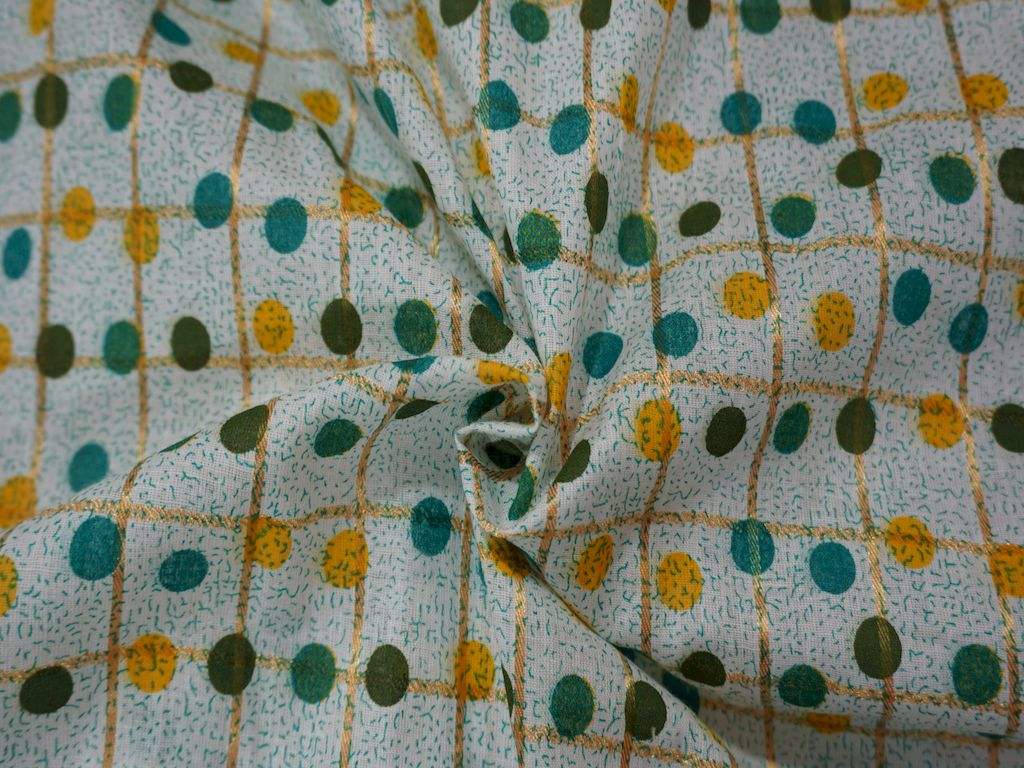 Whiite Multicolor Polka Dots Print Cotton Fabric Siyani Clothing India