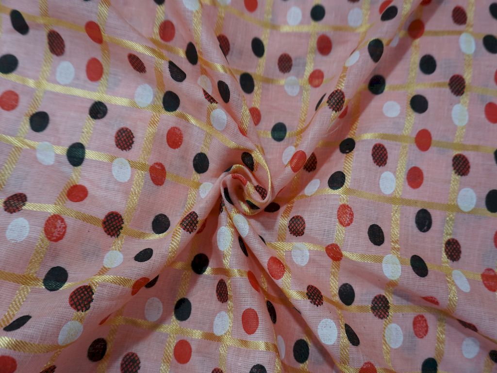 Pink Polka Dots Print Cotton Fabric Siyani Clothing India