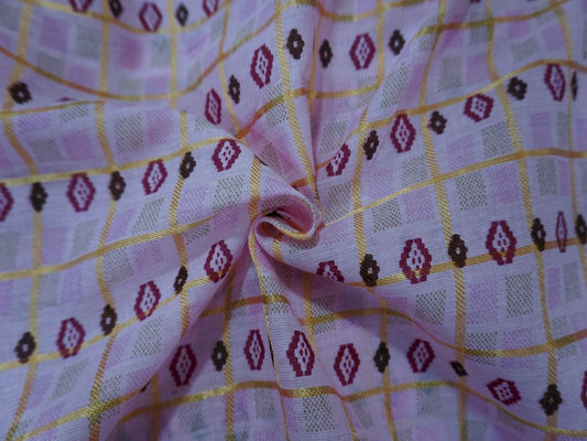 Pink Checks And Foil Print Cotton Fabric Siyani Clothing India
