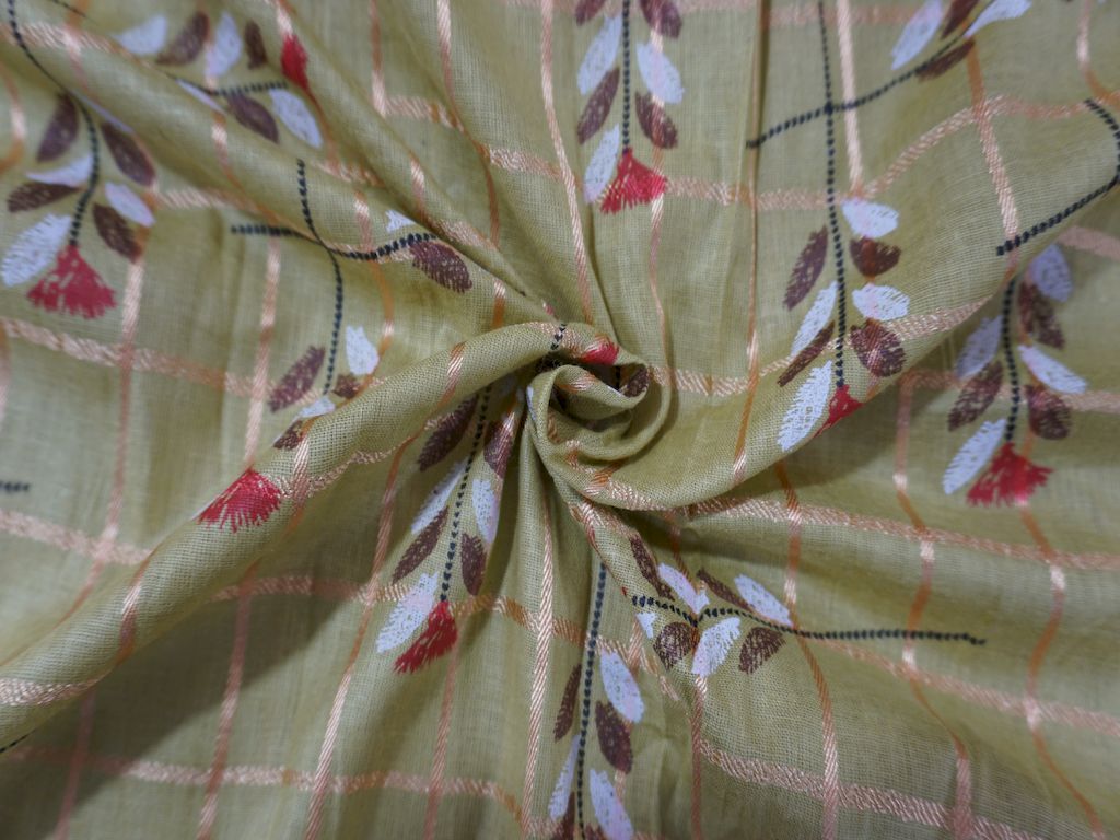 Mehendi Green Foil And Flower Print Cotton Fabric Siyani Clothing India