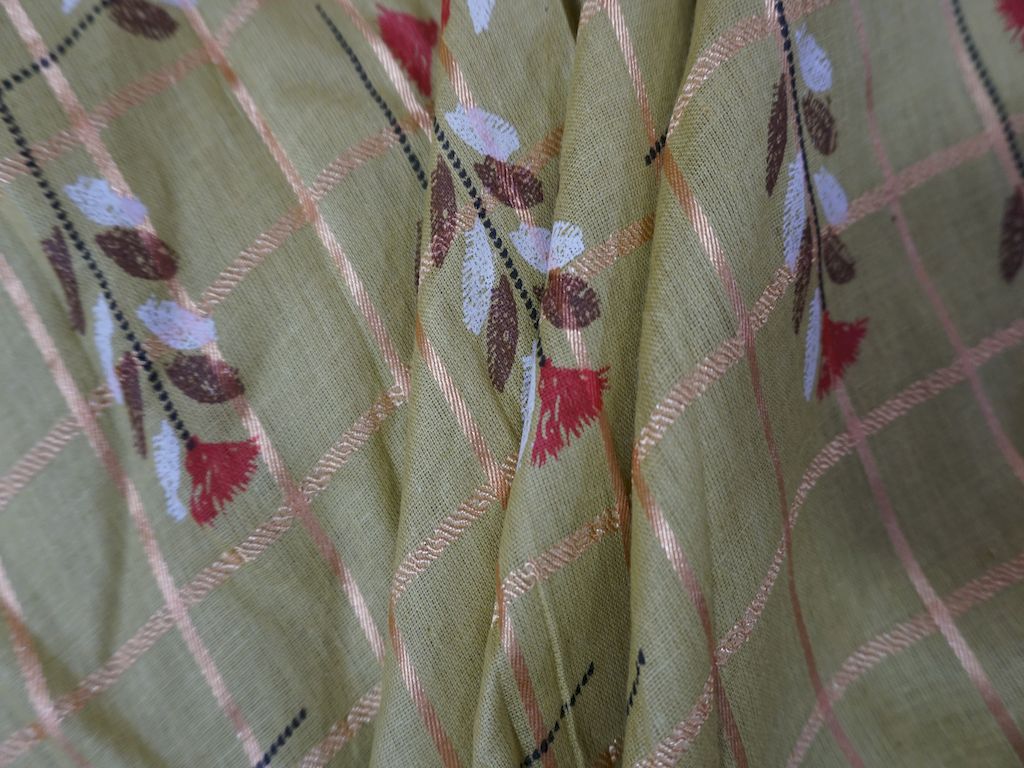 Mehendi Green Foil And Flower Print Cotton Fabric Siyani Clothing India
