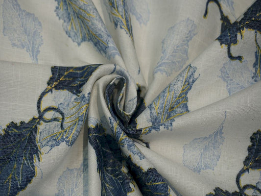 Siyani White Leaf Print Rayon Fabric
