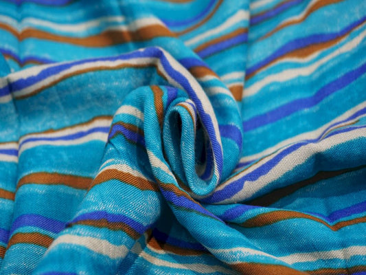Blue Multicolor Stripes Print Rayon Fabric Siyani Clothing India