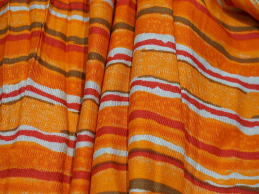 Orange Multicolor Stripes Print Rayon Fabric Siyani Clothing India