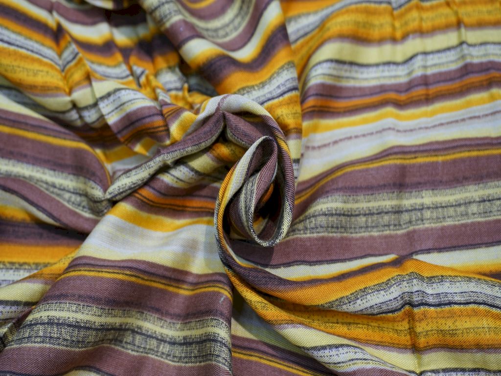 Mauve Multicolor Stripes Print Rayon Fabric Siyani Clothing India