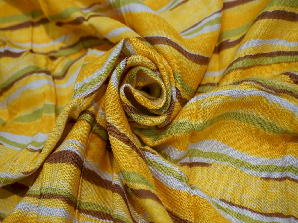 Mustard Multicolor Stripes Print Rayon Fabric Siyani Clothing India