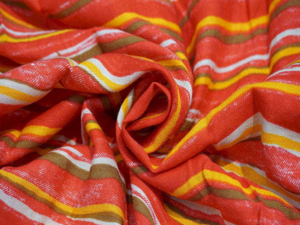 Red Multicolor Stripes Print Rayon Fabric Siyani Clothing India