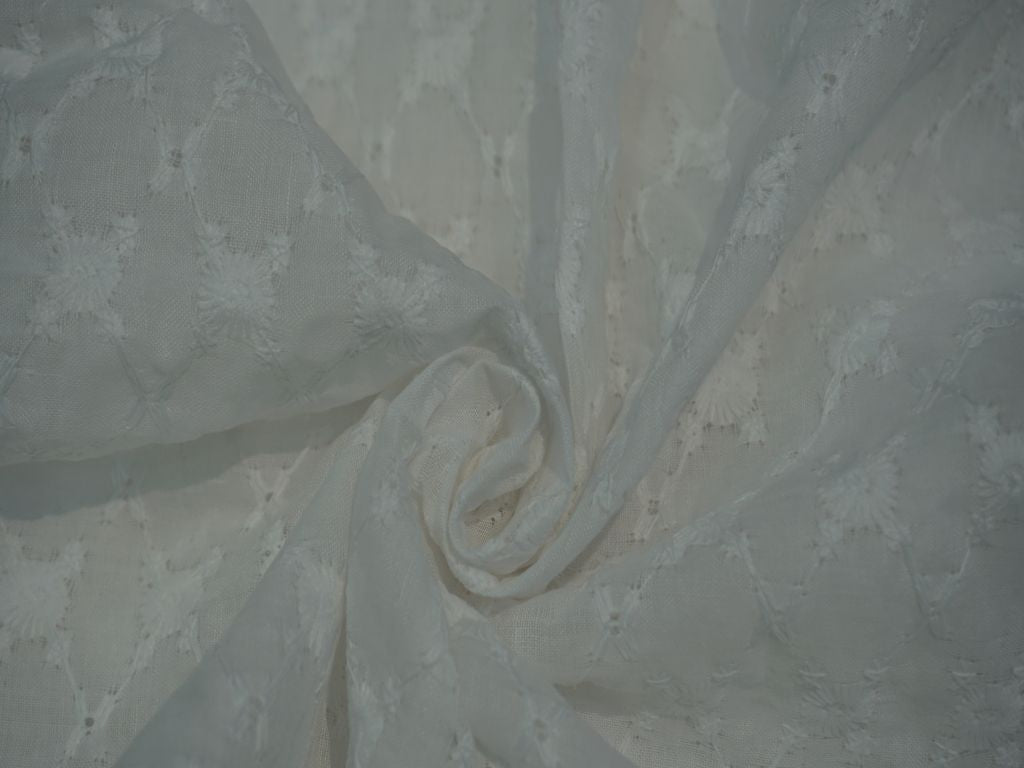White Dyeable Phulkari Chikankari Embroidered Fabric Siyani Clothing India