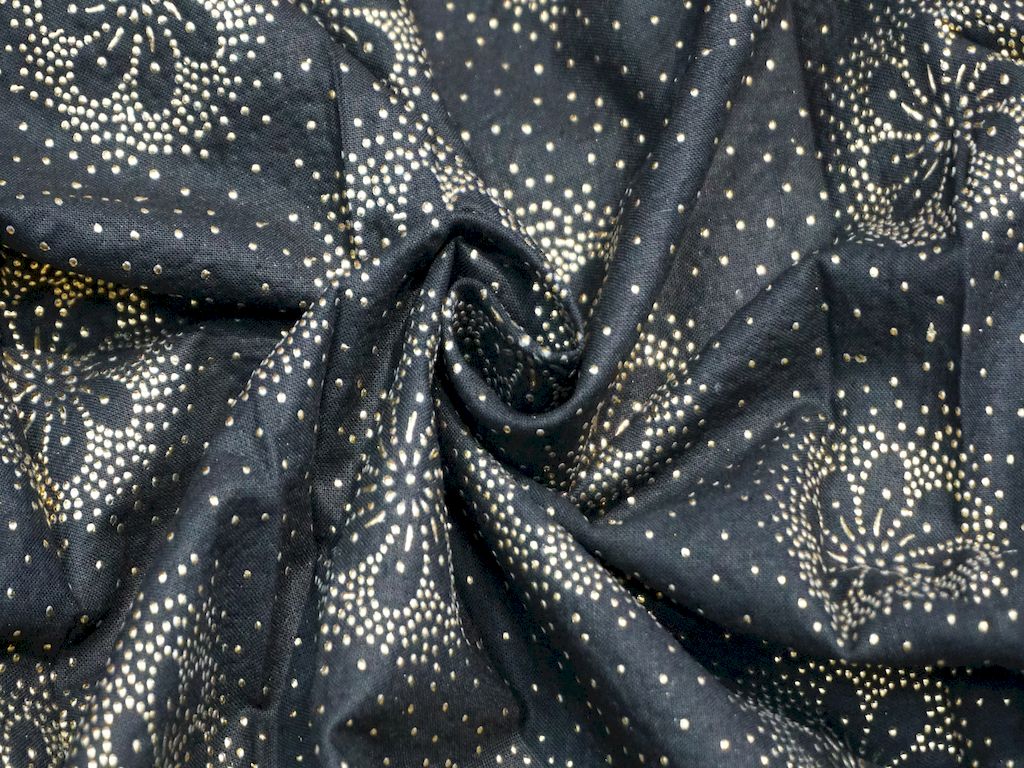 Black Sprinkle Foil Print Rayon Fabric Siyani Clothing India