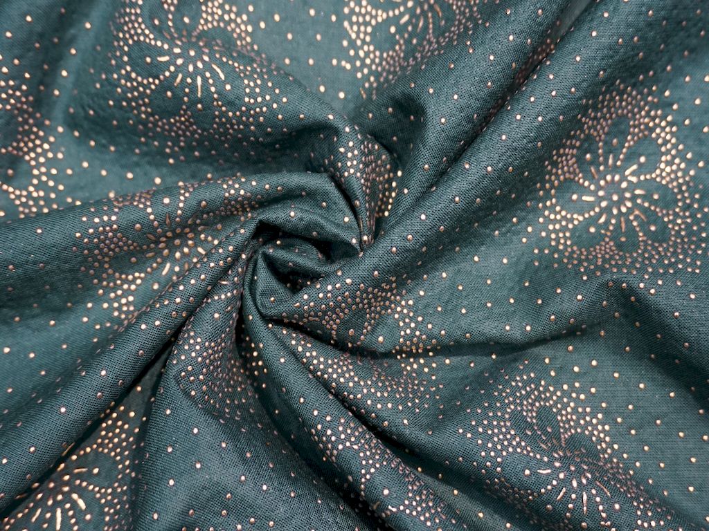 Green Sprinkle Foil Print Rayon Fabric Siyani Clothing India