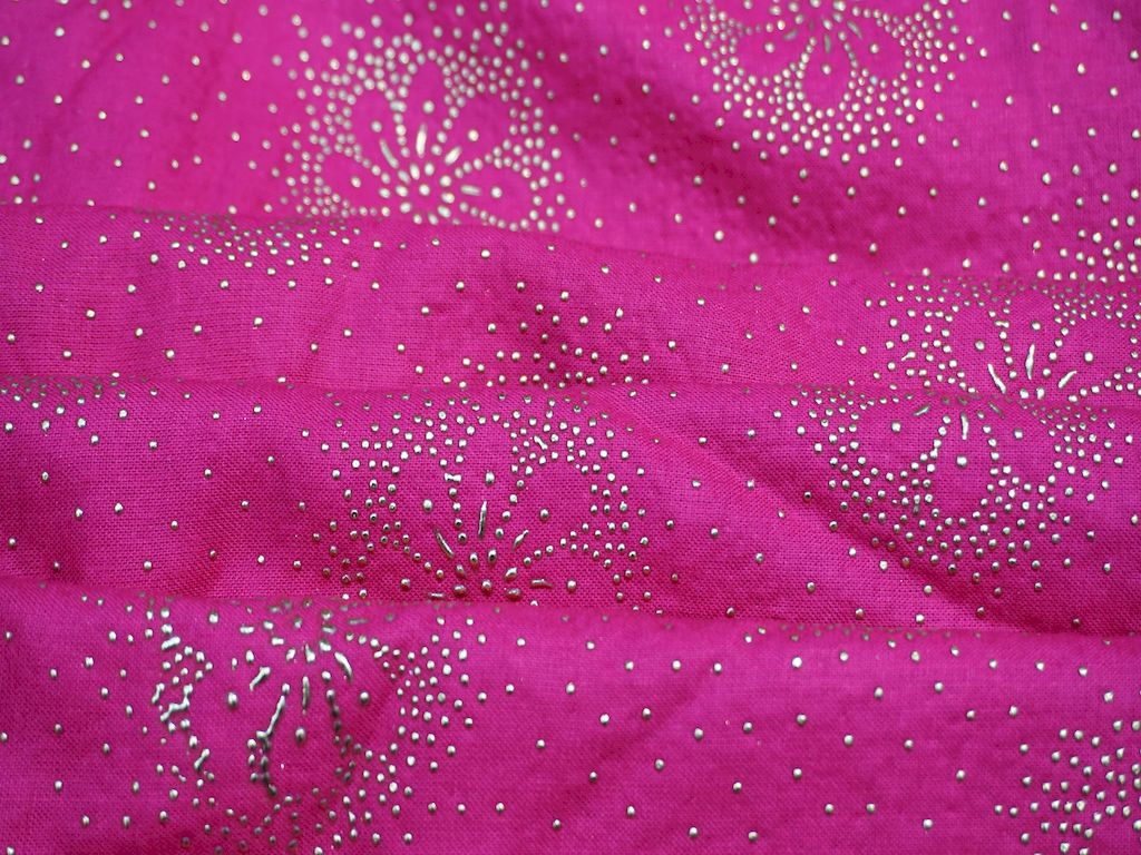 Hot Pink Sprinkle Foil Print Rayon Fabric Siyani Clothing India