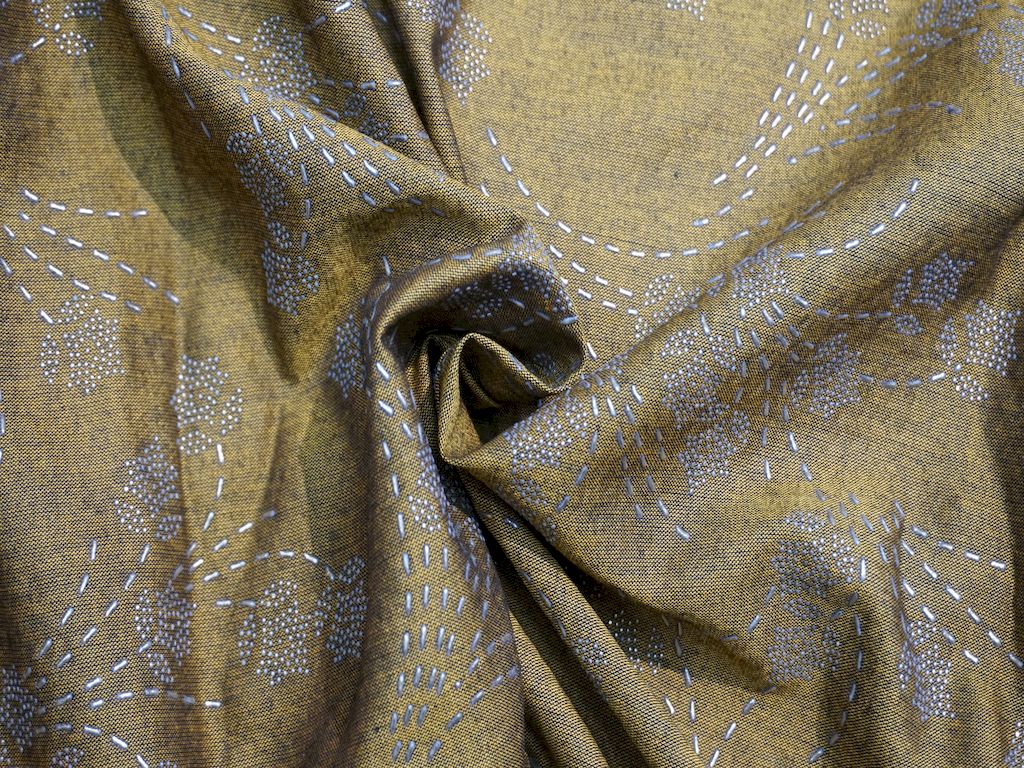 Mustard Sprinkle Foil Print Rayon Fabric Siyani Clothing India