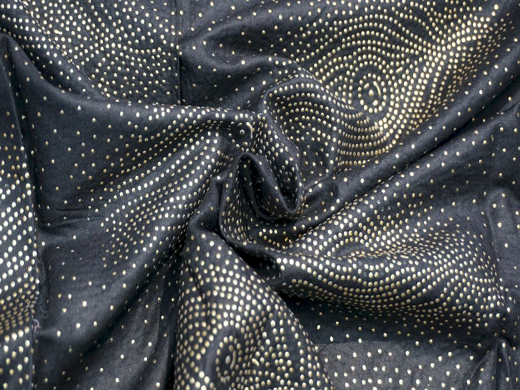 Navy Blue Golden Sprinkle Foil Print Rayon Fabric Siyani Clothing India