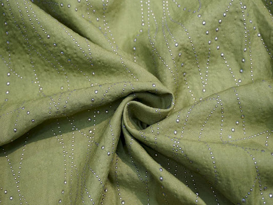 Mehendi Dotted Foil Print Rayon Fabric Siyani Clothing India