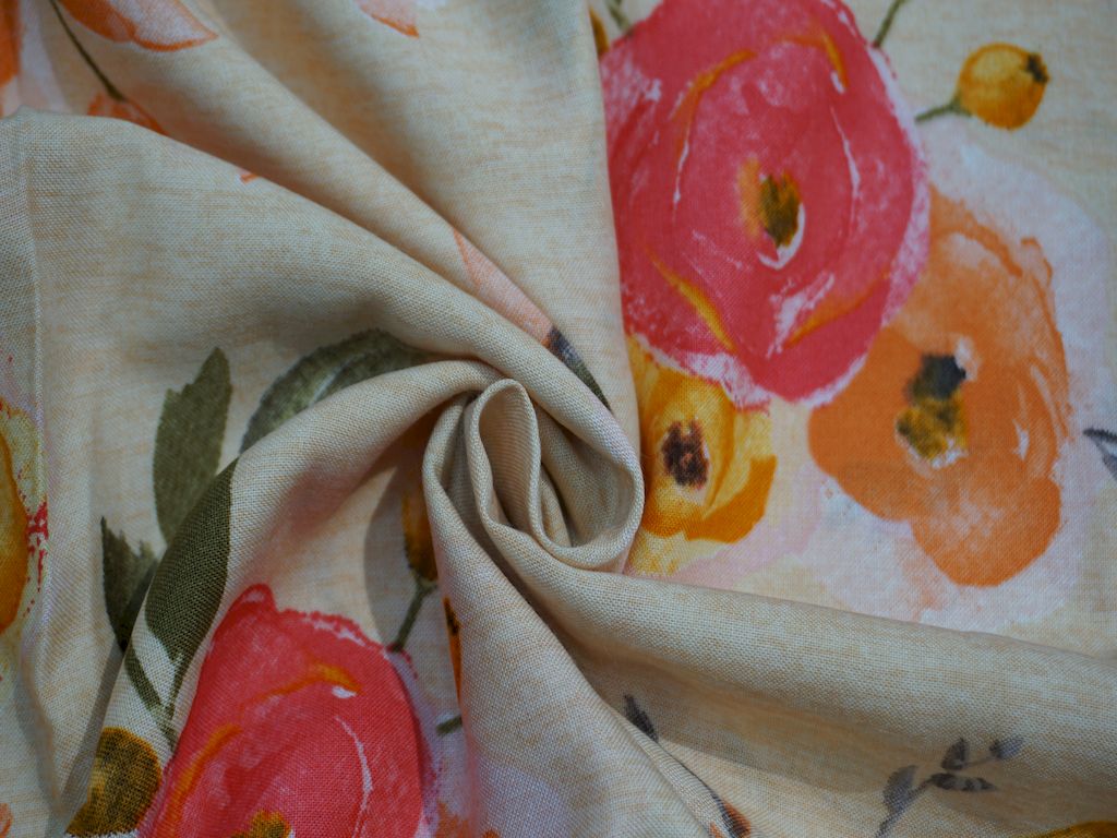 Pink And Orange Flower Hand Block Print Rayon Fabric Siyani Clothing India