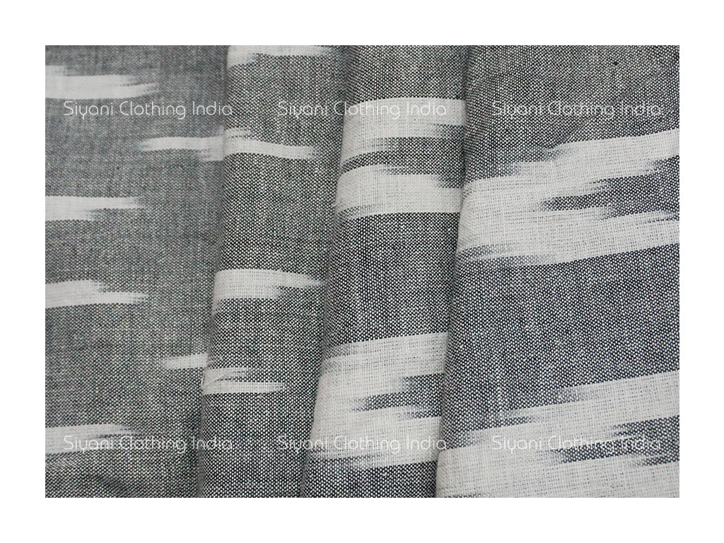 Grey With White Arrow Cotton Ikkat Fabric Siyani Clothing India