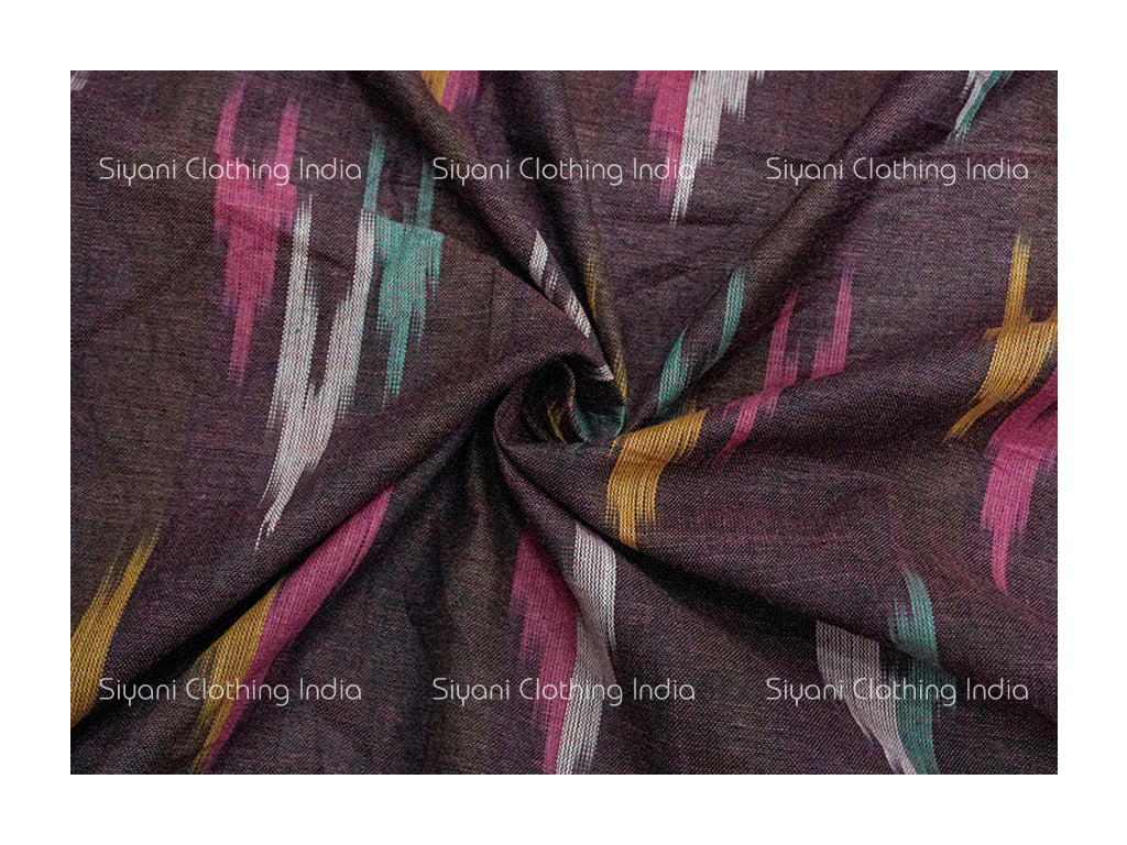 Wine With Multicolor Arrow Cotton Ikkat Fabric Siyani Clothing India