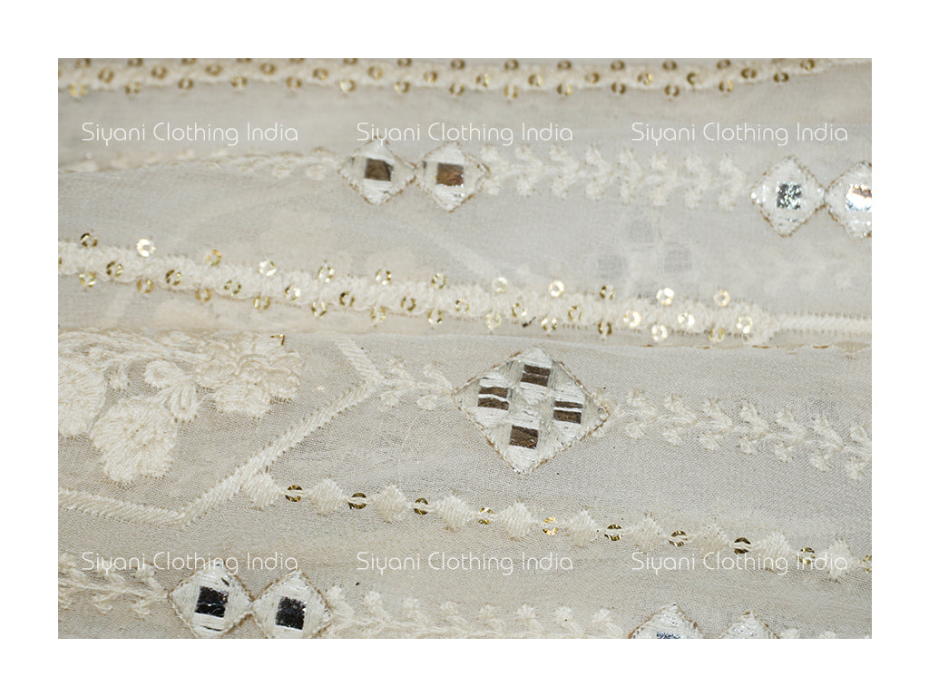 Dyeable White Sequins And Flower Embroidered  Georgette Fabric Siyani Clothing India