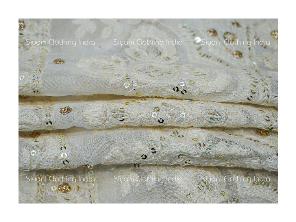 Dyeable White Gota And Sequins Embroidered Georgette Fabric Siyani Clothing India
