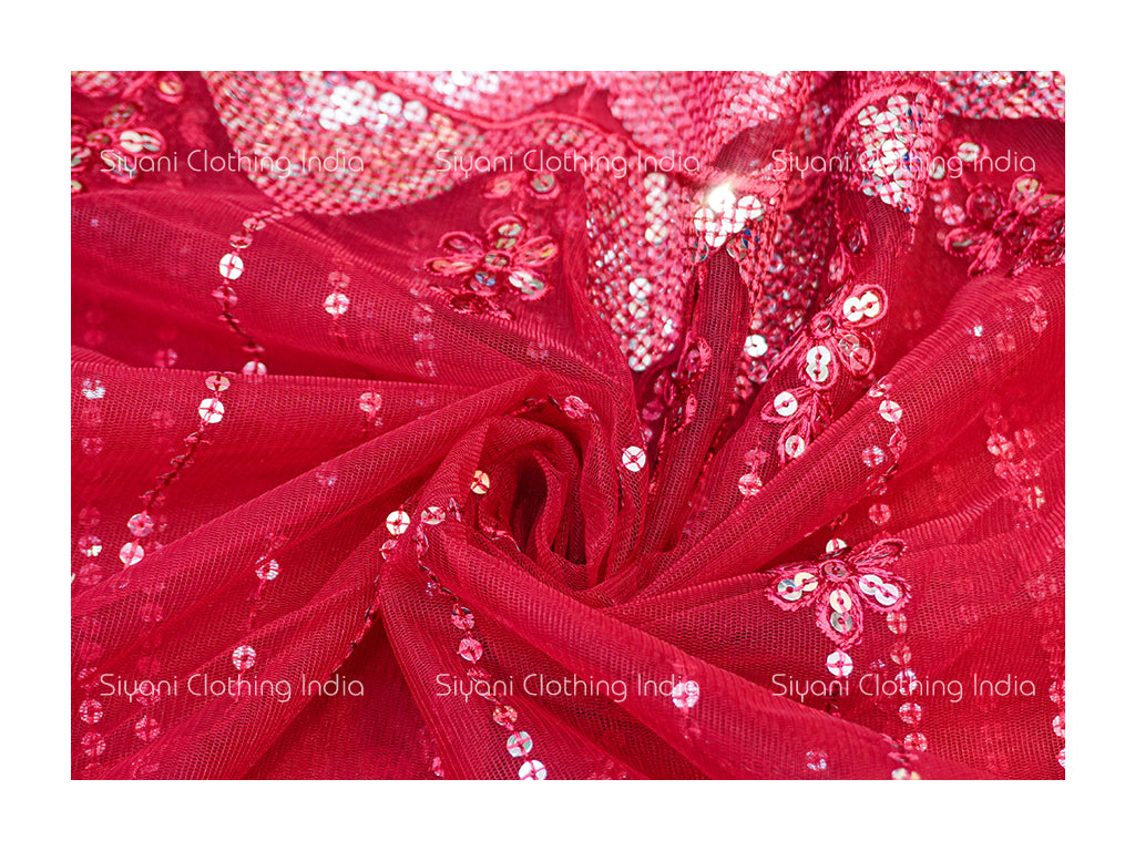 Red Sequins Embroiered Georgette Fabric Siyani Clothing India