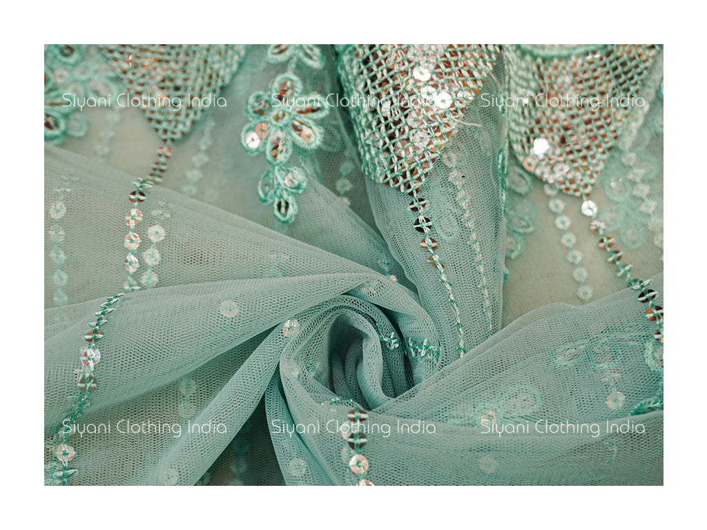 Sea Green Sequins Embroiered Georgette Fabric Siyani Clothing India