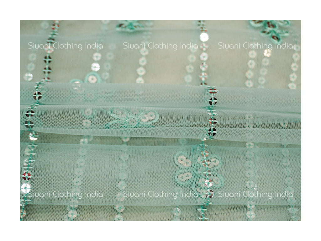 Sea Green Sequins Embroiered Georgette Fabric Siyani Clothing India