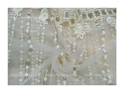 Cream Sequins And Thread Embroidered Georgette Fabric Siyani Clothing India