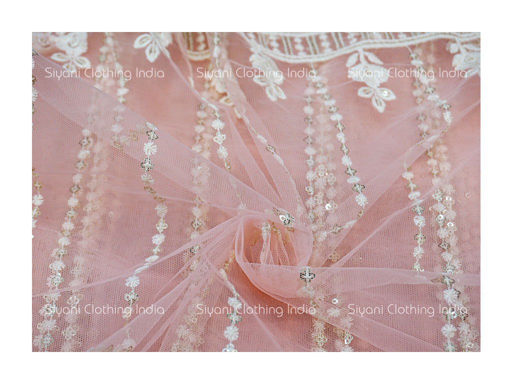 Baby Pink Sequins And Thread Embroidered Georgette Fabric Siyani Clothing India
