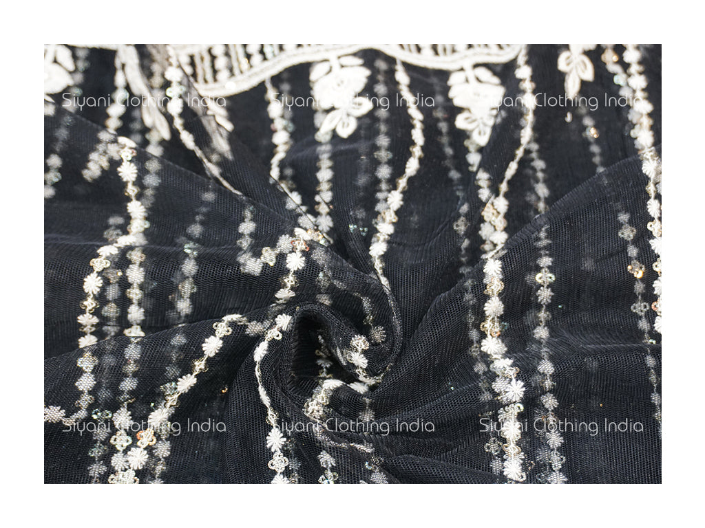 Black Sequins And Thread Embroidered Georgette Fabric Siyani Clothing India