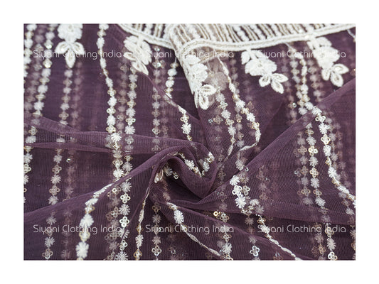 Lavender Sequins And Thread Embroidered Georgette Fabric Siyani Clothing India
