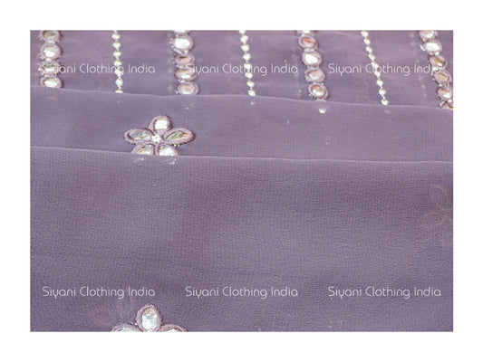 Lavender Mirror Embroidered Georgette Fabric Siyani Clothing India