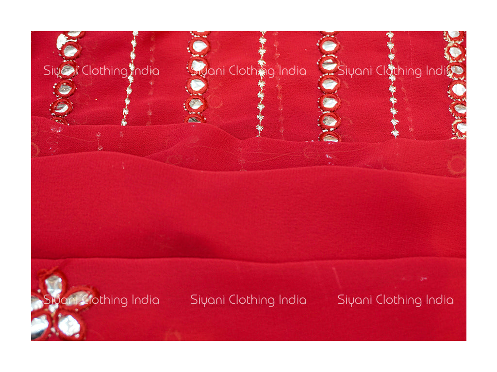 Red Mirror Embroidered Georgette Fabric Siyani Clothing India