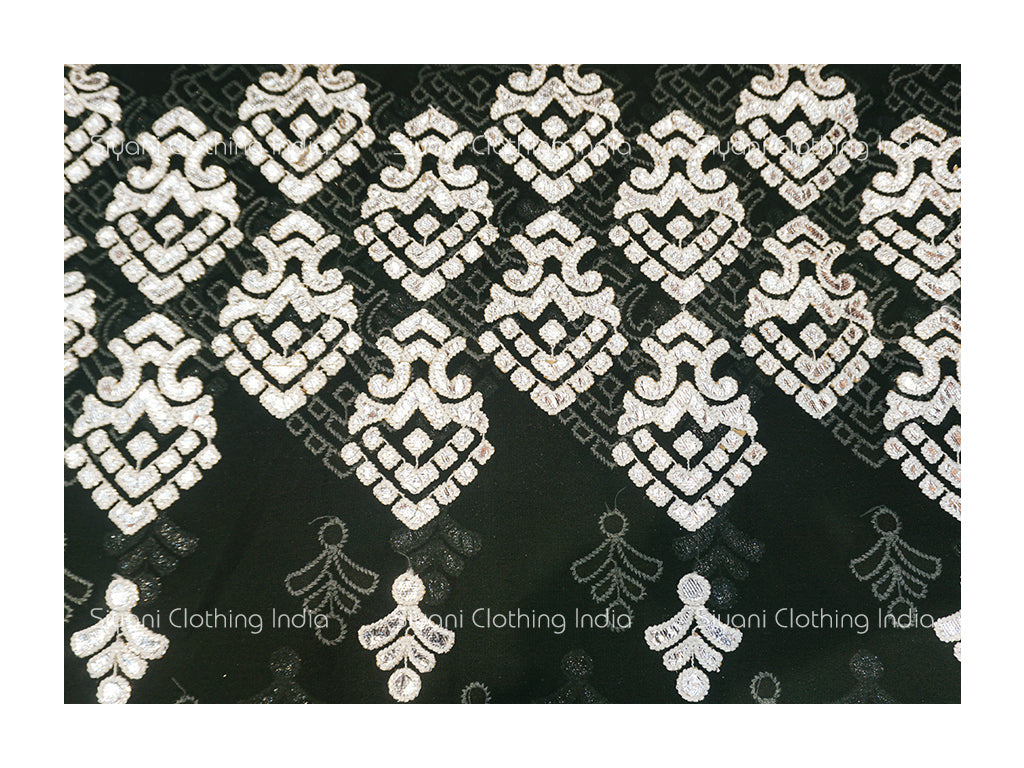Black Floral And Leaf Gota Embroidered Georgette Fabric Siyani Clothing India