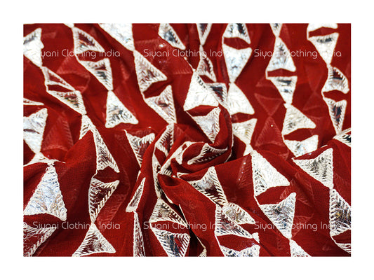 Red Silver Gota Arrow Pattern Embroidered Georgette Fabric Siyani Clothing India
