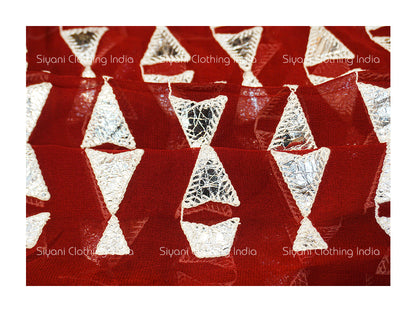 Red Silver Gota Arrow Pattern Embroidered Georgette Fabric Siyani Clothing India