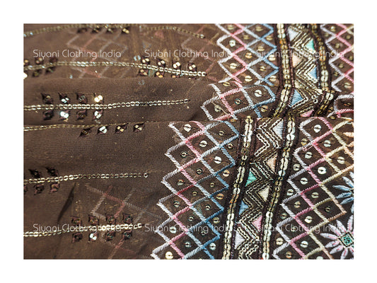 Brown Sequins Border Embroidered Georgette Fabric Siyani Clothing India