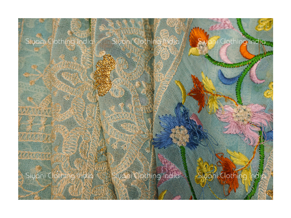 Blue Sequins And Thread Embroidered Georgette Fabric Siyani Clothing India