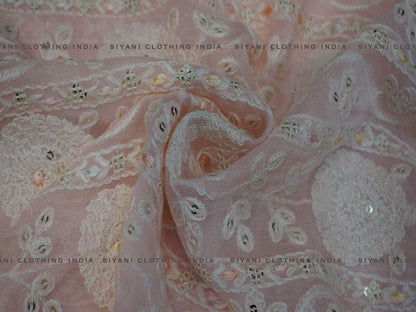 Siyani Onion Pink Sequins And Thread Embroidered Chiffon Fabric