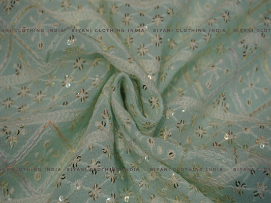 Siyani Sky Blue Sequins And Thread Embroidered Chiffon Fabric