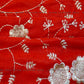 Bright Red Floral Embroidered Velvet Fabric - Siyani Clothing India